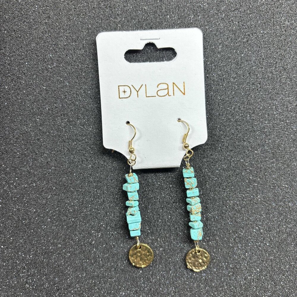 Dylan Jewelry Daphne Earring Turquoise Dangle Tarnished Gold Coin Charm NWT